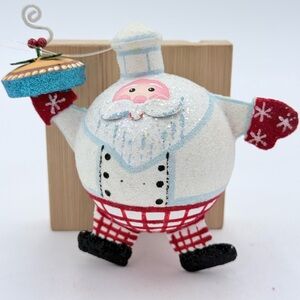 Vtg PIER 1 Red 5.5" Xmas Kitchen CHEF SANTA BALL Flocked GLITTER Glass Look